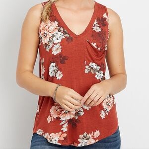 24/7 Floral Womens  V-neck Pockets Tank Size XXL